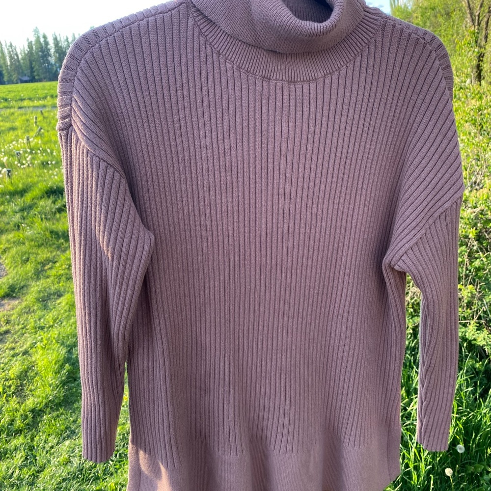 Anrabess Women's Ribbed Turtleneck Sweater - Dusty Mauve L